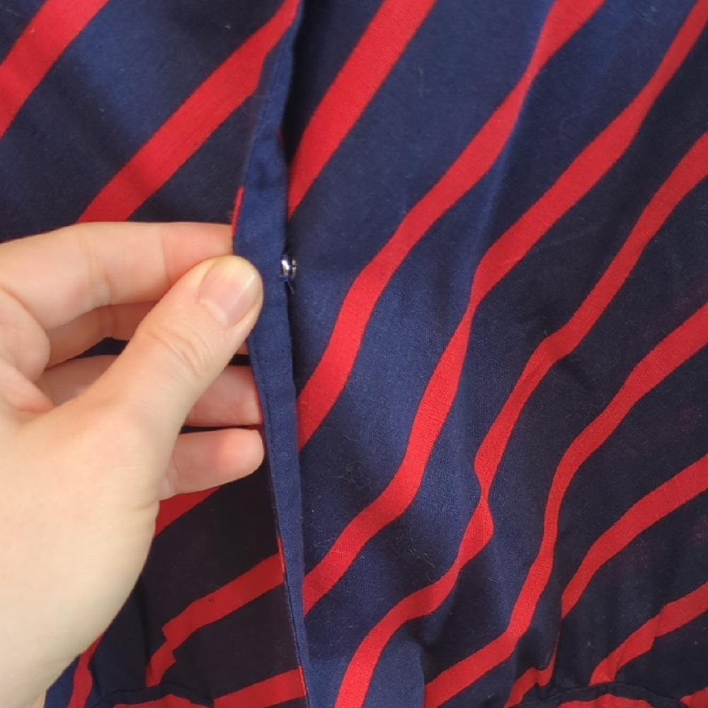 Vintage Lanz Originals 1970s Navy and Red Striped Wrap Dress, EUC - Picture 5 of 9